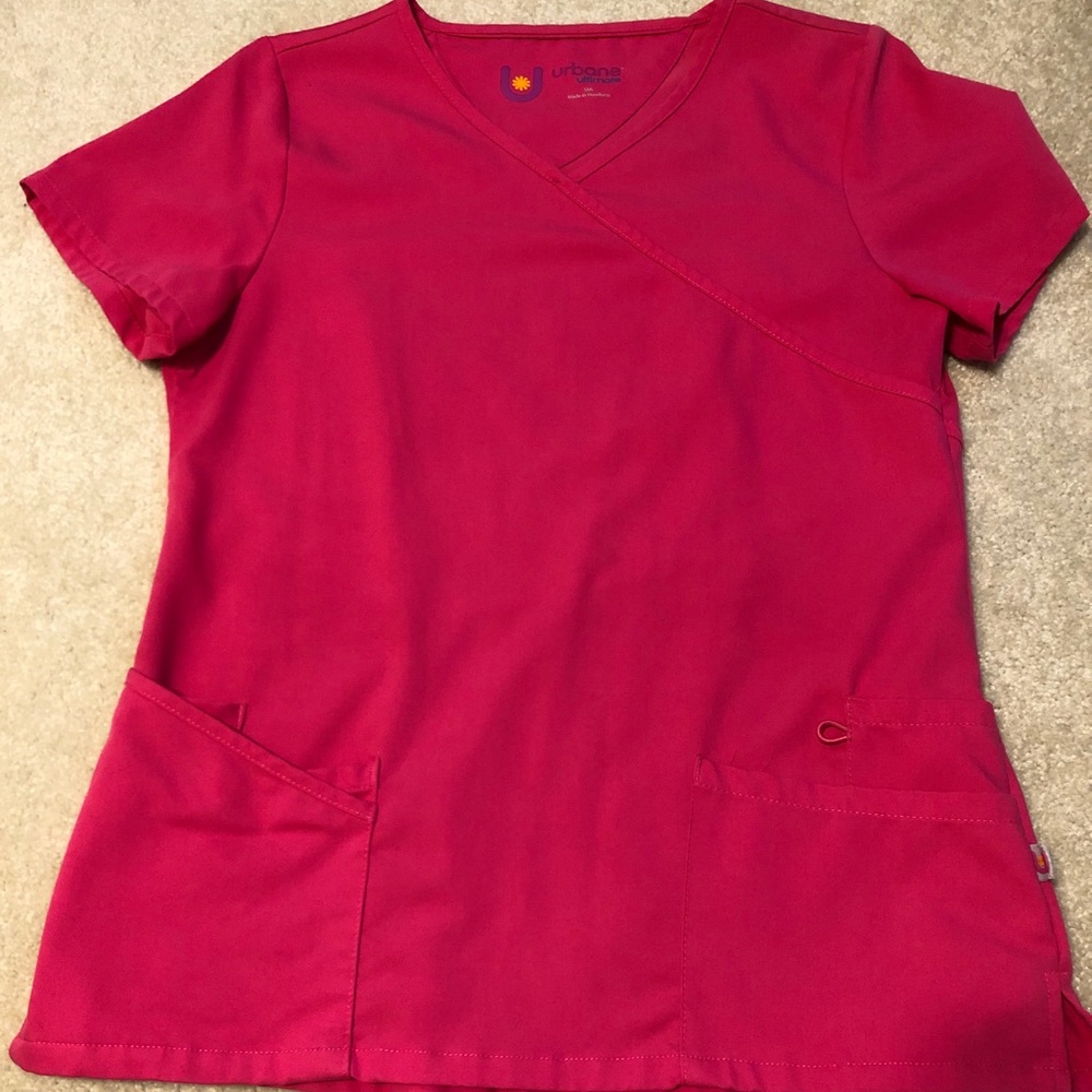 Urbane Fuchsia Mock Wrap Scrub Top